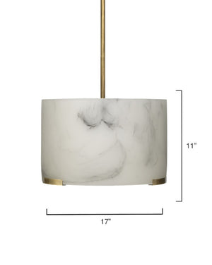 Elancourt Faux Alabaster Resin Drum Pendant Light with Antiqued Brass Hardware