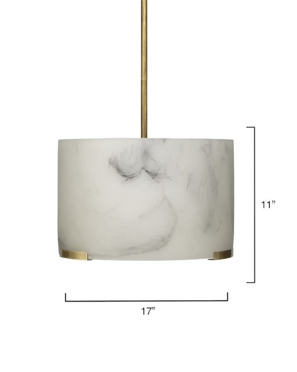 Elancourt Faux Alabaster Resin Drum Pendant Light with Antiqued Brass Hardware