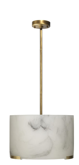 Elancourt Faux Alabaster Resin Drum Pendant Light with Antiqued Brass Hardware