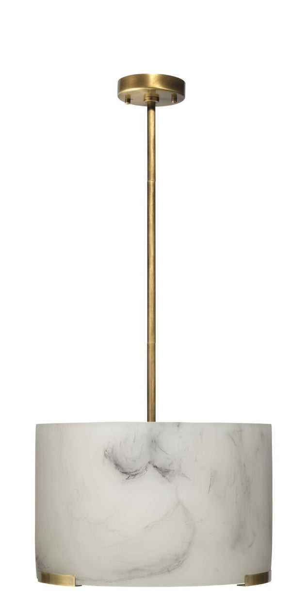 Elancourt Faux Alabaster Resin Drum Pendant Light with Antiqued Brass Hardware