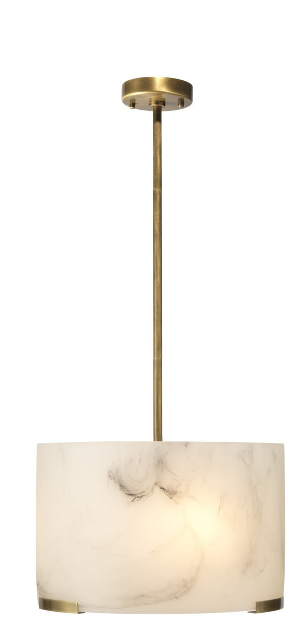 Elancourt Faux Alabaster Resin Drum Pendant Light with Antiqued Brass Hardware