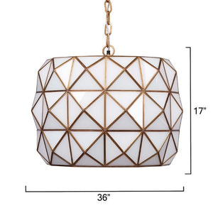 Hollywood Geometric White Glass Pendant Antiqued Brass Kitchen Island Glam Light