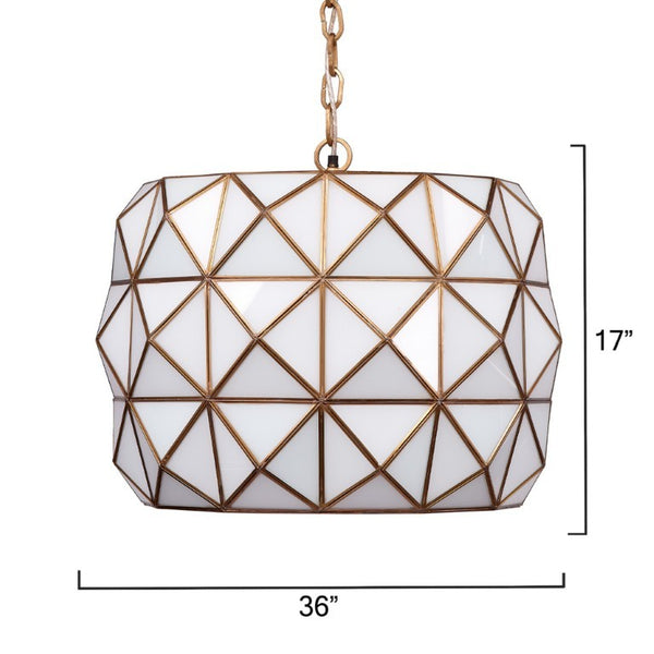 Hollywood Geometric White Glass Pendant Antiqued Brass Kitchen Island Glam Light