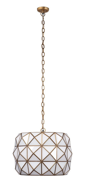 Hollywood Geometric White Glass Pendant Antiqued Brass Kitchen Island Glam Light