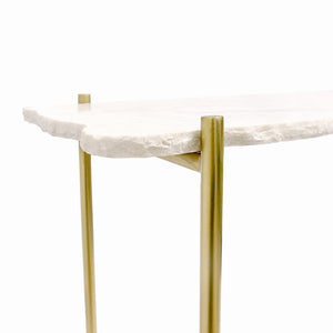 Pasargad Home Vasto Marble Console Table With Brushed Gold Stainless Steel Legs - Unique Design Accent White Stainless Steel Psaf-143