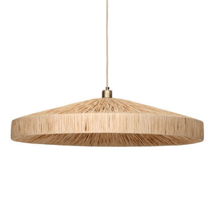 Parasol Large Raffia Wrapped Pendant Light with Brass Hardware for Dining Room or Entryway
