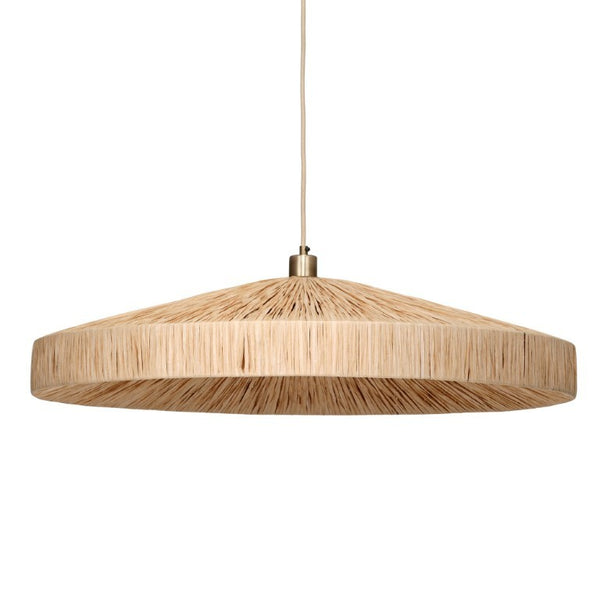 Parasol Large Raffia Wrapped Pendant Light with Brass Hardware for Dining Room or Entryway