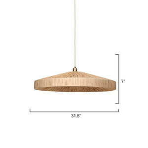 Parasol Large Raffia Wrapped Pendant Light with Brass Hardware for Dining Room or Entryway