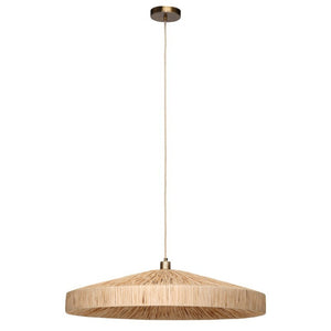 Parasol Large Raffia Wrapped Pendant Light with Brass Hardware for Dining Room or Entryway