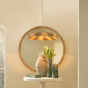 Parasol Large Raffia Wrapped Pendant Light with Brass Hardware for Dining Room or Entryway