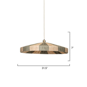 Parasol Large Raffia Wrapped Pendant Light with Brass Hardware for Dining Room or Entryway