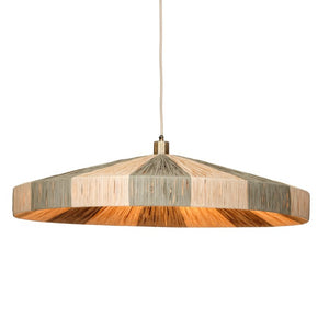 Parasol Large Raffia Wrapped Pendant Light with Brass Hardware for Dining Room or Entryway