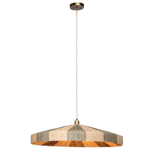 Parasol Large Raffia Wrapped Pendant Light with Brass Hardware for Dining Room or Entryway