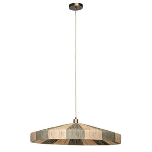 Parasol Large Raffia Wrapped Pendant Light with Brass Hardware for Dining Room or Entryway