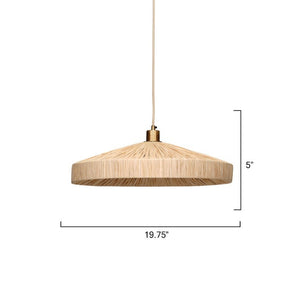 Parasol Raffia Wrapped Pendant Light with Brass Hardware for Dining Room or Entryway Decor
