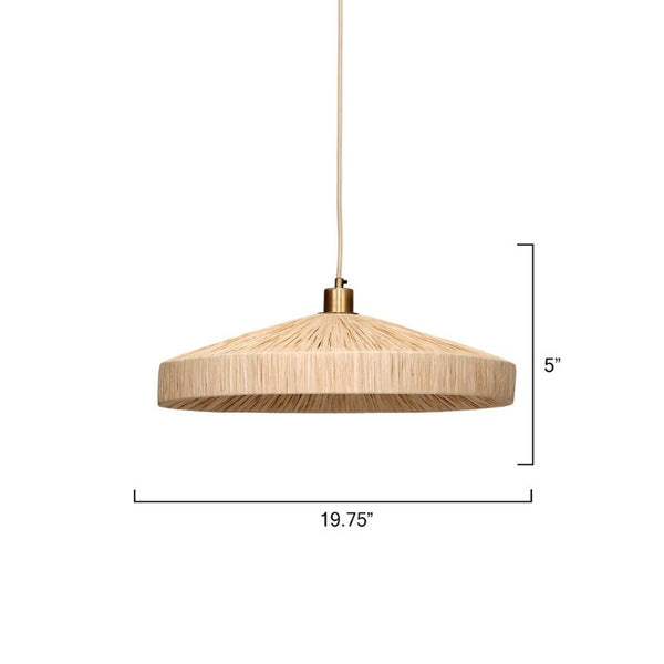 Parasol Raffia Wrapped Pendant Light with Brass Hardware for Dining Room or Entryway Decor