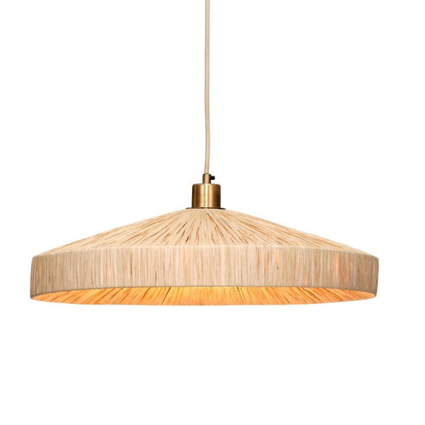 Parasol Raffia Wrapped Pendant Light with Brass Hardware for Dining Room or Entryway Decor