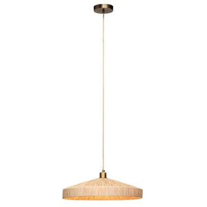 Parasol Raffia Wrapped Pendant Light with Brass Hardware for Dining Room or Entryway Decor