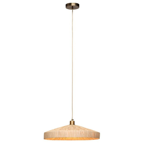 Parasol Raffia Wrapped Pendant Light with Brass Hardware for Dining Room or Entryway Decor