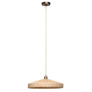 Parasol Raffia Wrapped Pendant Light with Brass Hardware for Dining Room or Entryway Decor