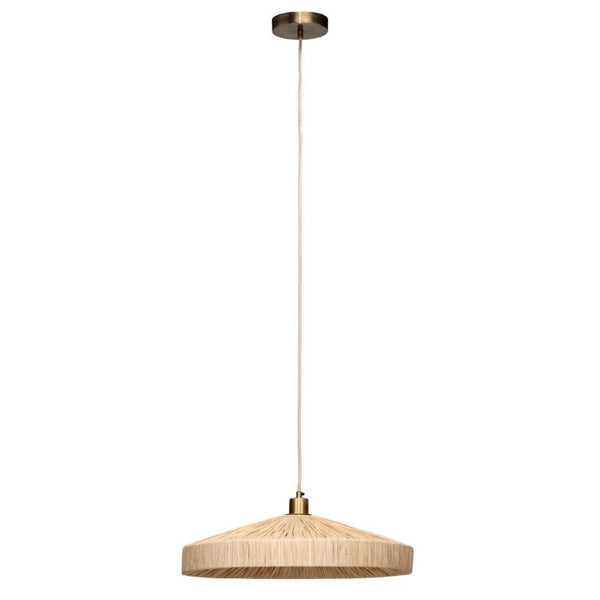 Parasol Raffia Wrapped Pendant Light with Brass Hardware for Dining Room or Entryway Decor