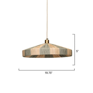 Parasol Raffia Wrapped Pendant Light with Brass Hardware for Dining Room or Entryway Decor