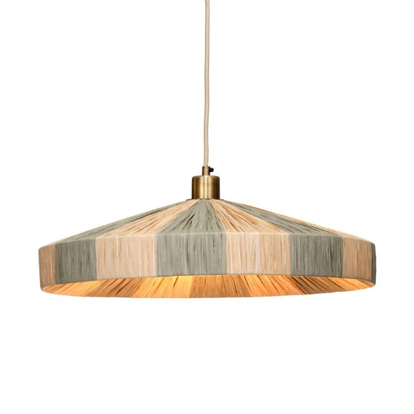 Parasol Raffia Wrapped Pendant Light with Brass Hardware for Dining Room or Entryway Decor