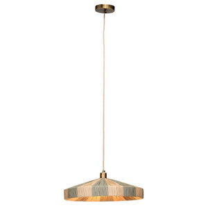 Parasol Raffia Wrapped Pendant Light with Brass Hardware for Dining Room or Entryway Decor