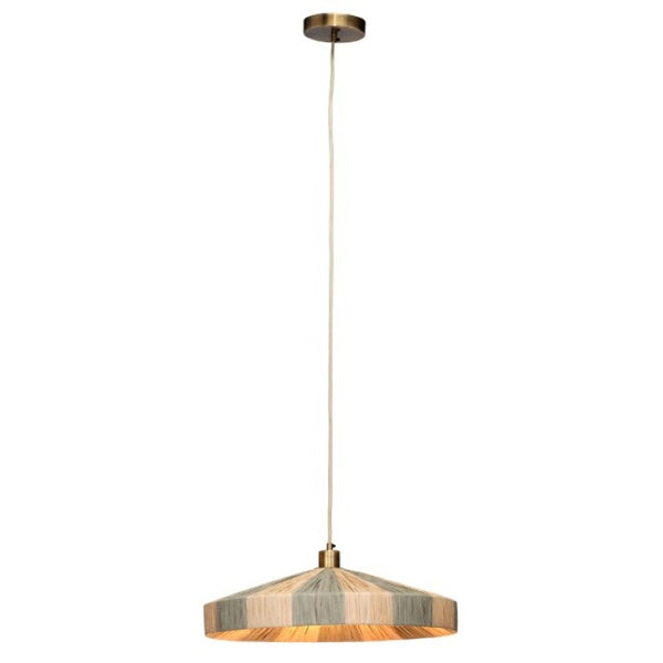 Parasol Raffia Wrapped Pendant Light with Brass Hardware for Dining Room or Entryway Decor