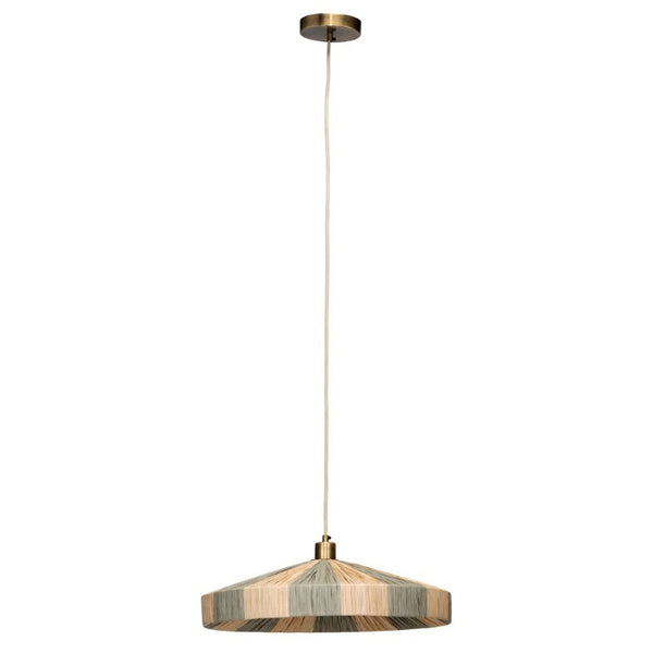 Parasol Raffia Wrapped Pendant Light with Brass Hardware for Dining Room or Entryway Decor