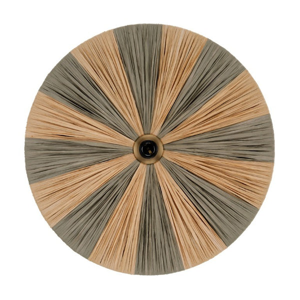Parasol Raffia Wrapped Pendant Light with Brass Hardware for Dining Room or Entryway Decor