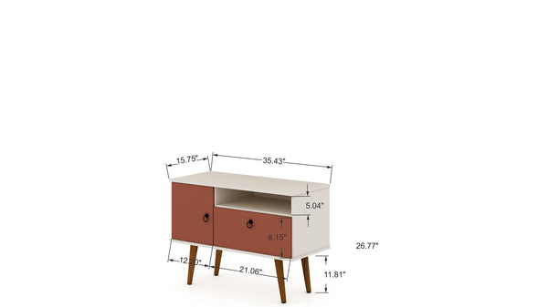 Manhattan Comfort Tribeca Mid-Century Modern TV Stand Off White and Terra Orange Pink 5PMC85