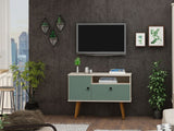 Manhattan Comfort Tribeca Mid-Century Modern TV Stand Off White and Green Mint 5PMC86