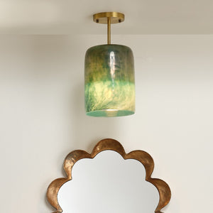 Vapor Iridescent Hand Blown Glass Semi Flush Mount with Antique Brass Canopy Ceiling Light