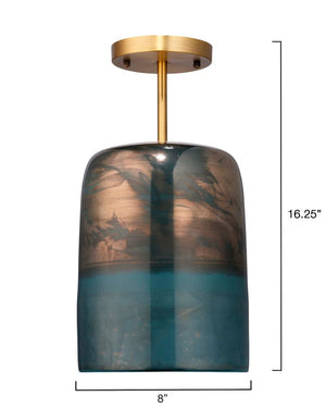 Vapor Iridescent Hand Blown Glass Semi Flush Mount with Antique Brass Canopy Ceiling Light