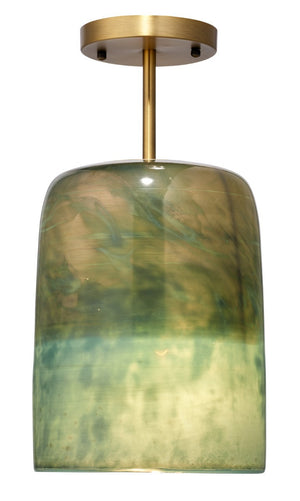 Vapor Iridescent Hand Blown Glass Semi Flush Mount with Antique Brass Canopy Ceiling Light