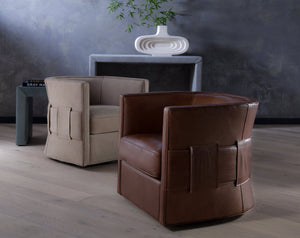 Olivia + Quinn Wynn Swivel Chair: Luxurious Leather Comfort With Elegant Detailing For Stylish Living Spaces Mcpherson Stone Leather,Foam,Wood 2102_Mpe1001