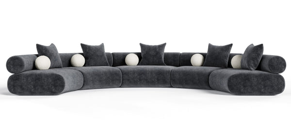 VIG Furniture Simpson Curved Dark Grey Modular Sectional Sofa With Pocket-Spring Seats And Off-White Toss Pillows VGOD-ZW-23018-GRY-MOD-5-Piece Sectional