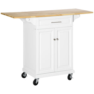 English Elm Homcom Versatile Rolling Kitchen Island With Drop Leaf, Storage Drawer, Towel Racks & Natural Wood Top W2225P200613