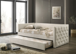 English Elm Transitional Twin Daybed with Diamond Tufted Back and Wood Trim, Versatile Seating & Sleeping Solution Beige 44 L x 39 W x 9 H B2741S00664