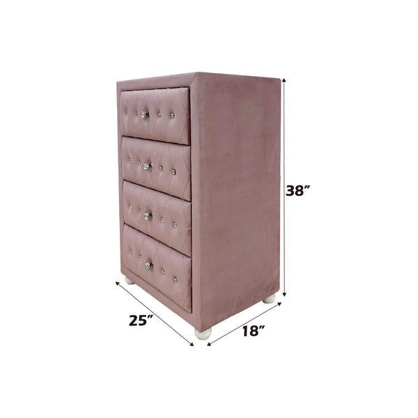 English Elm Reggie Pink Fabric Chest with Button Tufting, Wooden Bun Legs, Smooth Metal Glide Drawers B2726P263366
