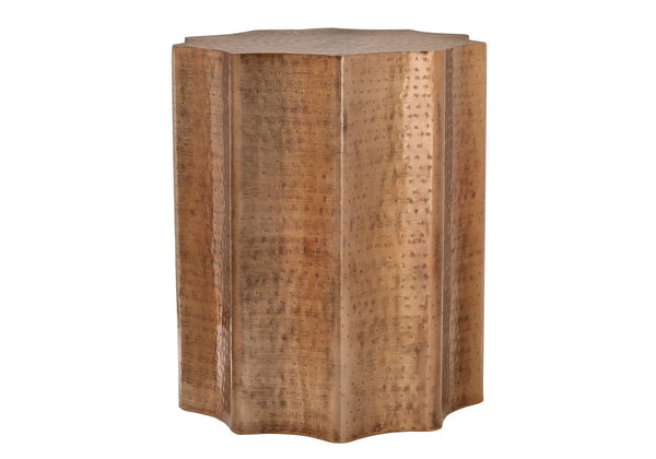 English Elm Accent Table - Hand-Crafted Copper Metal Drum With Scalloped Design, Perfect For Living Spaces & Style B2710P219443