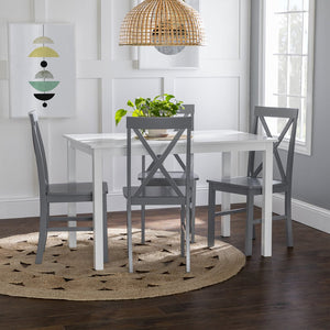 English Elm Walker Edison - Classic Modern Farmhouse 5-Piece Dining Set with X-Back Chairs, Solid Rubberwood, Grey Finish, Versatile B185P244186