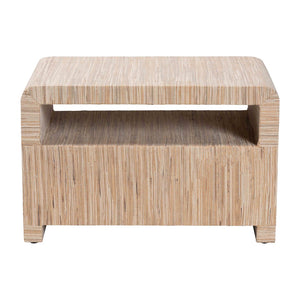 English Elm Bohemian Grasscloth Wrapped Nightstand with Drawer and Open Shelf for Boho Bedrooms B2750P467818
