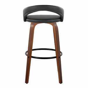 English Elm Fixed-height Swivel Barstools Walnut Bentwood Legs Black Pu Seat Metal Footrest Set B202S01856