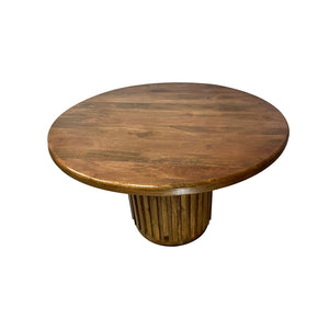 English Elm D47x30" Round Wooden Pedestal Dining Table in Walnut Brown, 47" Diameter, Carved Vertical Base, Organic Modern Flair W2078P293824