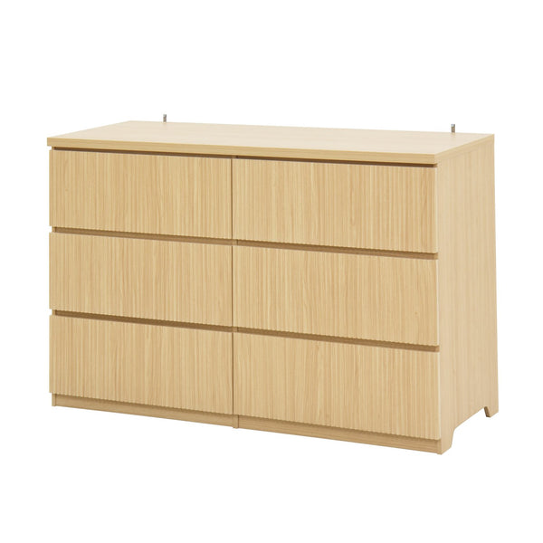 English Elm 6 Drawer Storage Cabinet Natural - 6-Drawer Wide Dresser with Wavy Panel, Handless Modern Organizer for Bedroom W409P263831