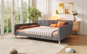 English Elm Queen Upholstered Daybed with Tufted High Sideboard, Linen Finish, Solid Wood Frame, 800lb Capacity Gray N7500001850E