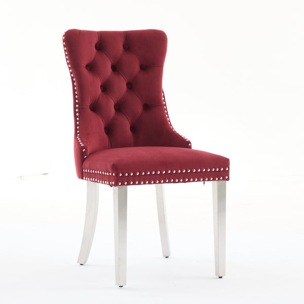 English Elm Nikki Velvet Tufted Dining Chair with Nailhead Trim and Chrome Legs – Plush High-Rebound Cushion Comfort WINE RED W1143P369090