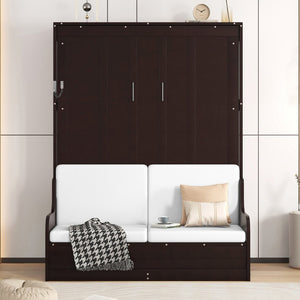 English Elm Queen Murphy Wall Bed with Integrated Chair Espresso Cabinet for Studio Apartments Espresso LP000791AAP-3
